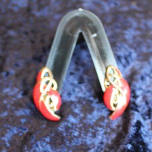 Red and Gold Clip on Earrings